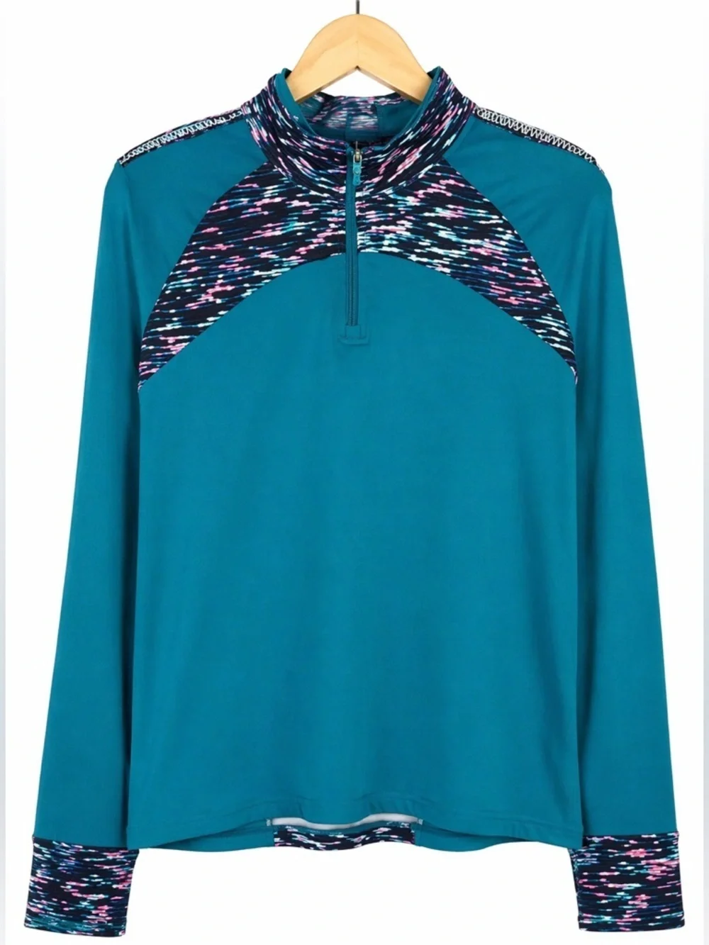 Champion Girls Rash Guard Size 14-16 Teal Purple 1/4 Zip Swim Top NWT